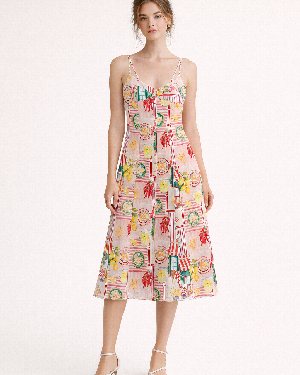 Abito Midi Donna Stampa Artistica Estivo Leggero
