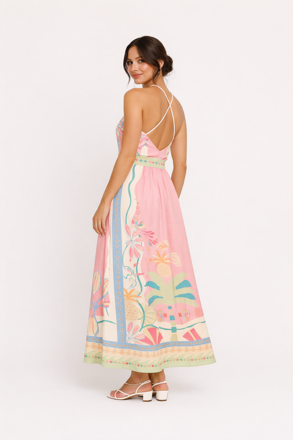 Aurazio Abito Lungo Stampato con Scollo a Halter per Donna