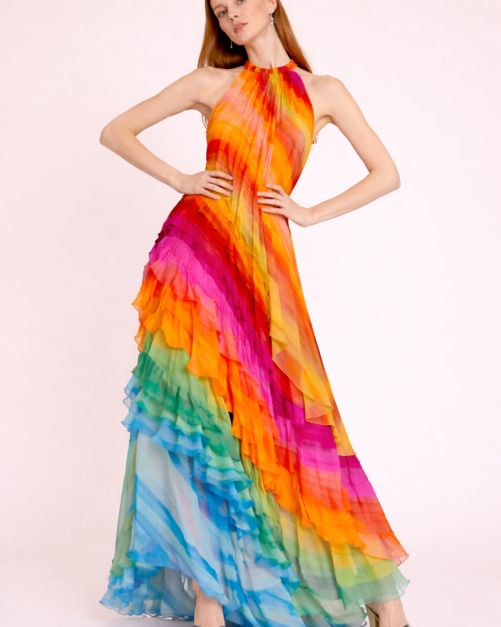 Abito Lungo Donna Multicolor Scollo Halter Estivo