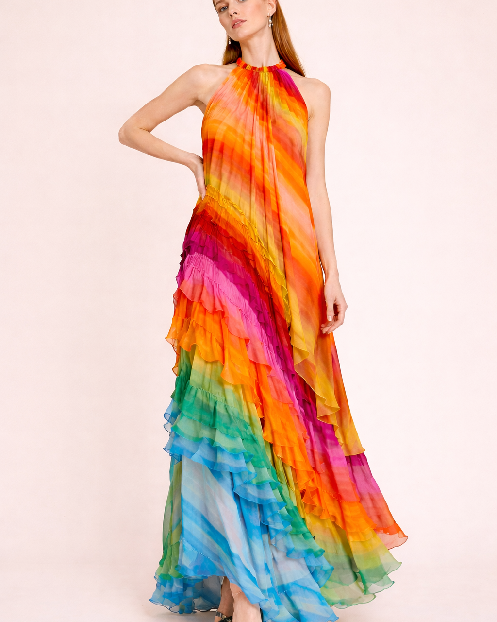 Abito Lungo Donna Multicolor Scollo Halter Estivo