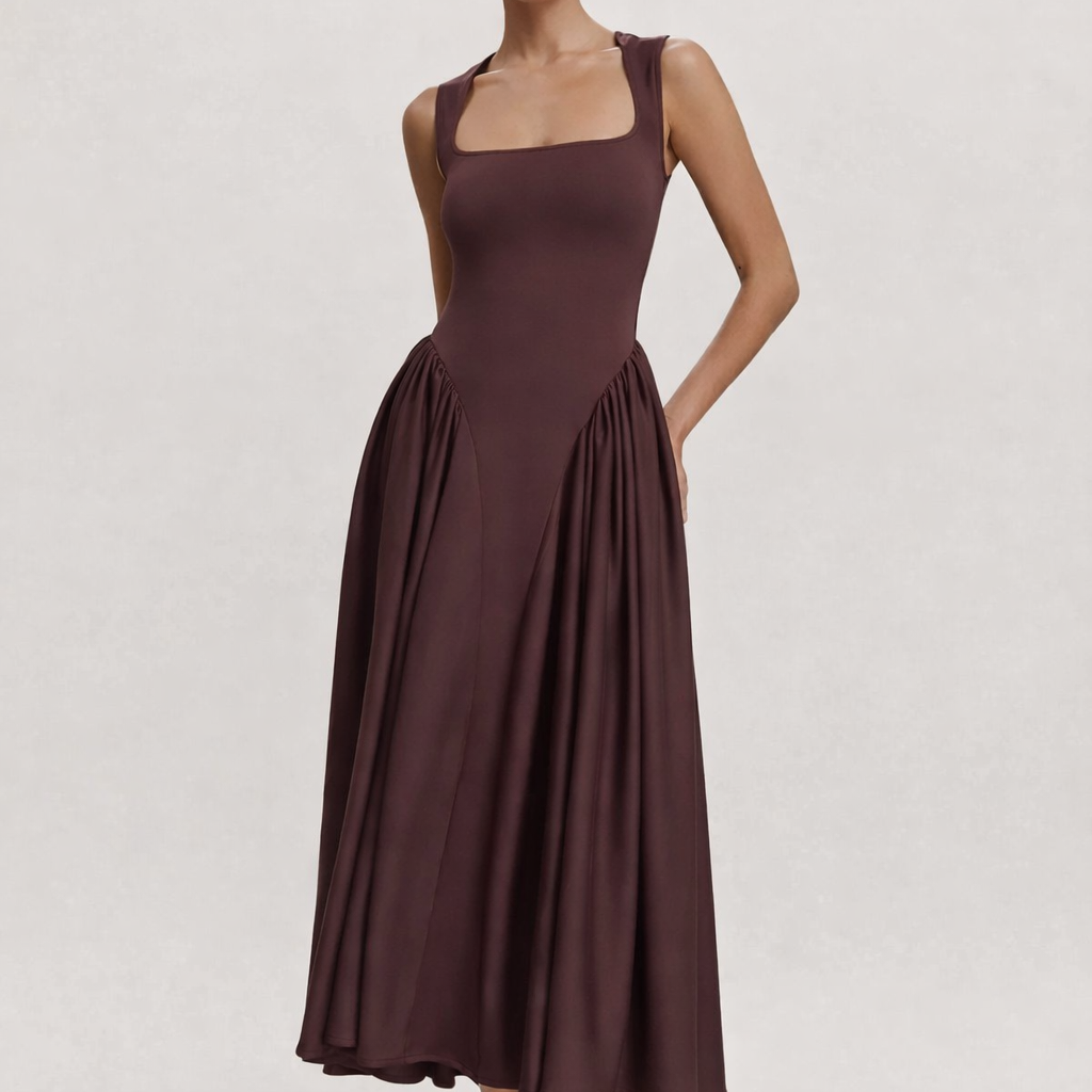 Aurazio Abito Midi con Scollo Quadrato per Donna
