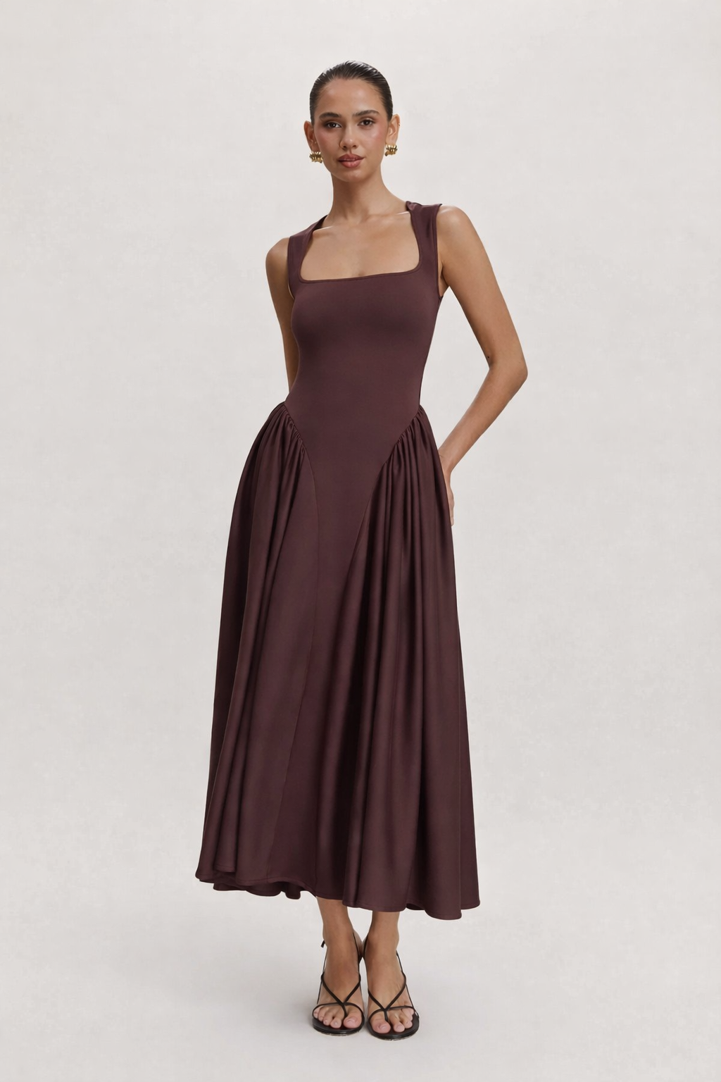 Aurazio Abito Midi con Scollo Quadrato per Donna