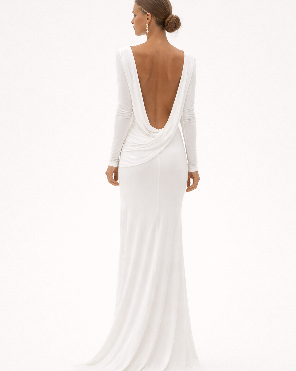 Vestito Lungo Donna Drappeggiato Maniche Lunghe Elegante
