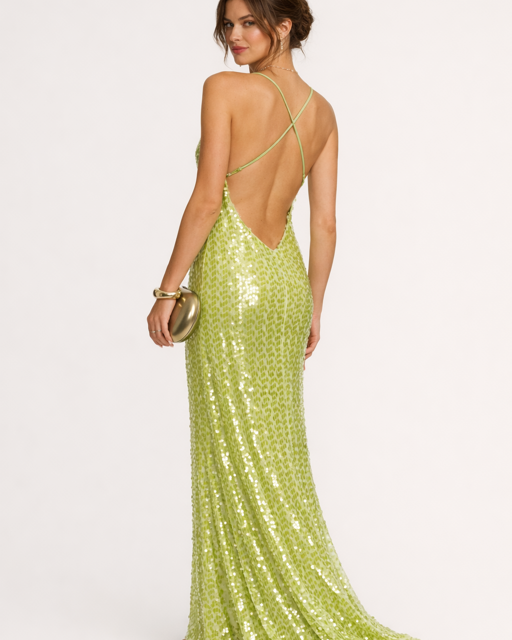 Abito Lungo Donna con Paillettes Tiranti Sottili da Sera