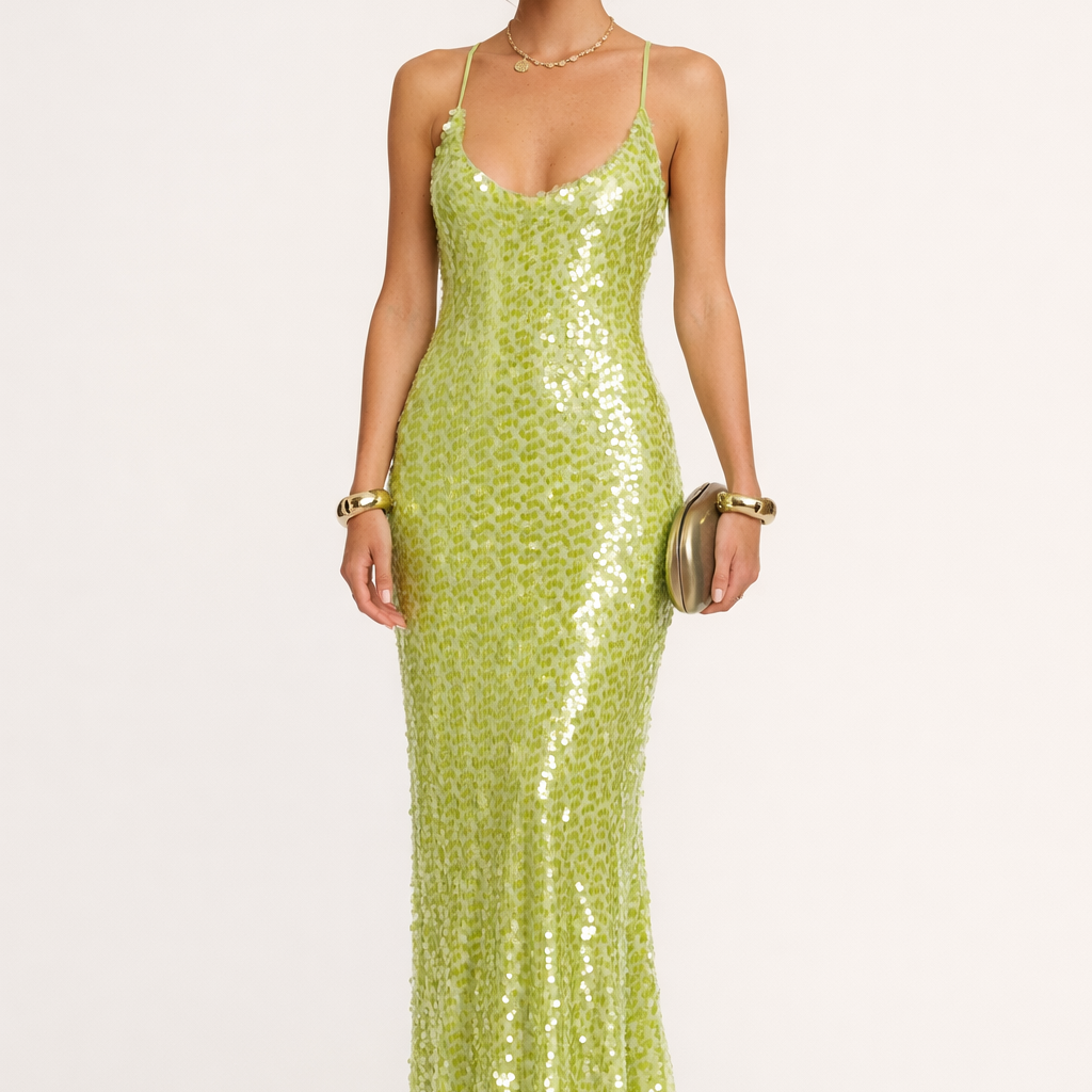 Aurazio Vestito Lungo Con Paillettes Da Donna