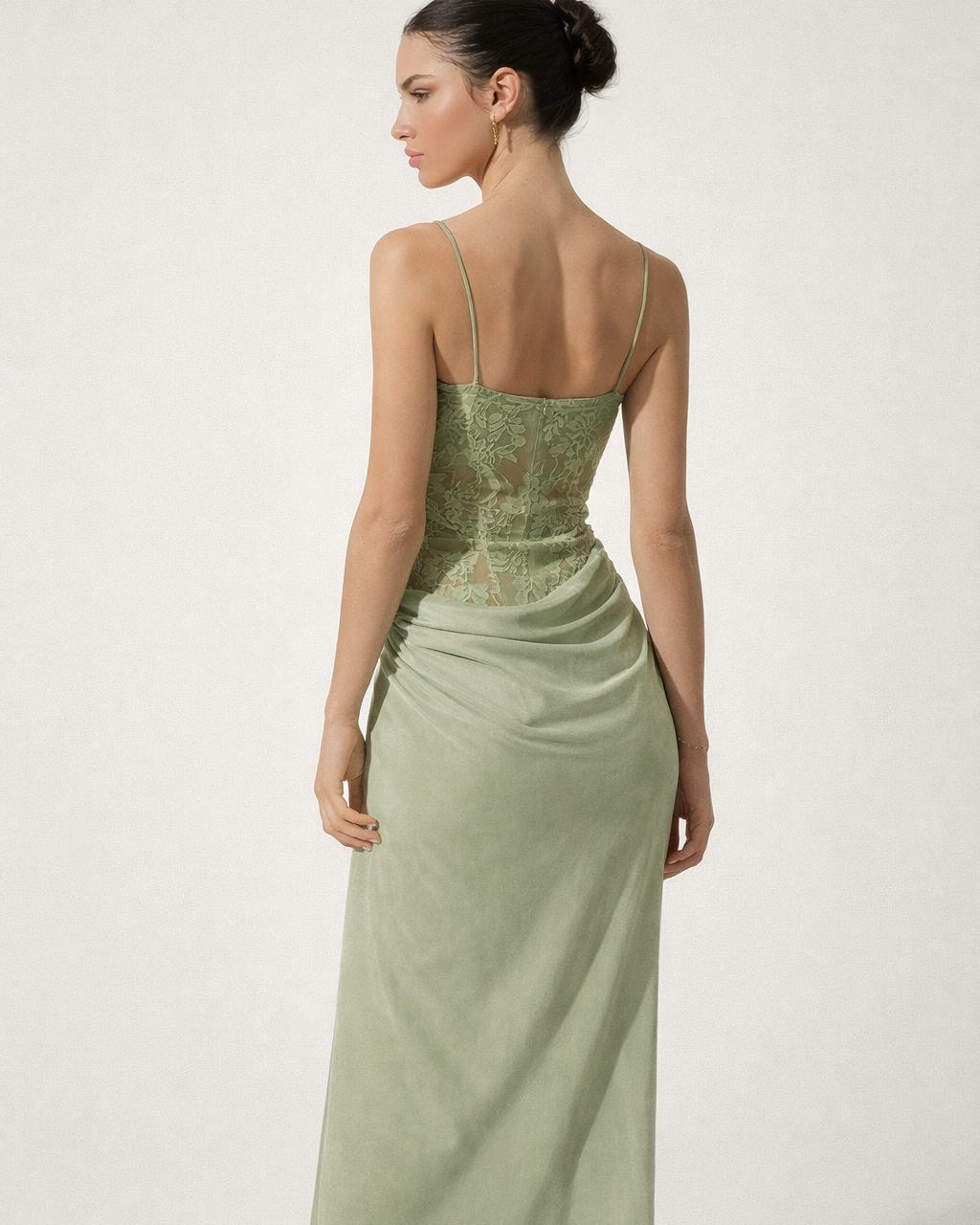 Abito Lungo Donna in Pizzo Floreale Aderente Elegante