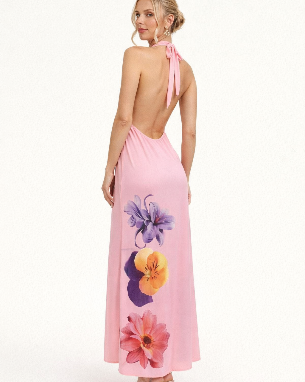 Abito Lungo Donna Scollo Halter Scollatura Profonda Elegante