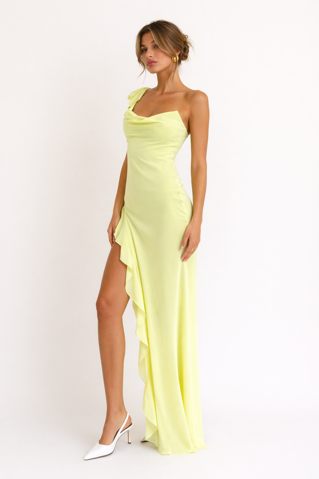 Aurazio Vestito Maxi Satinato con Apertura Laterale da Donna