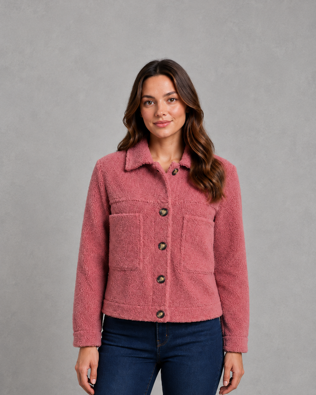 Giacca Donna in Pile Teddy Borg con Zip Vestibilità Rilassata