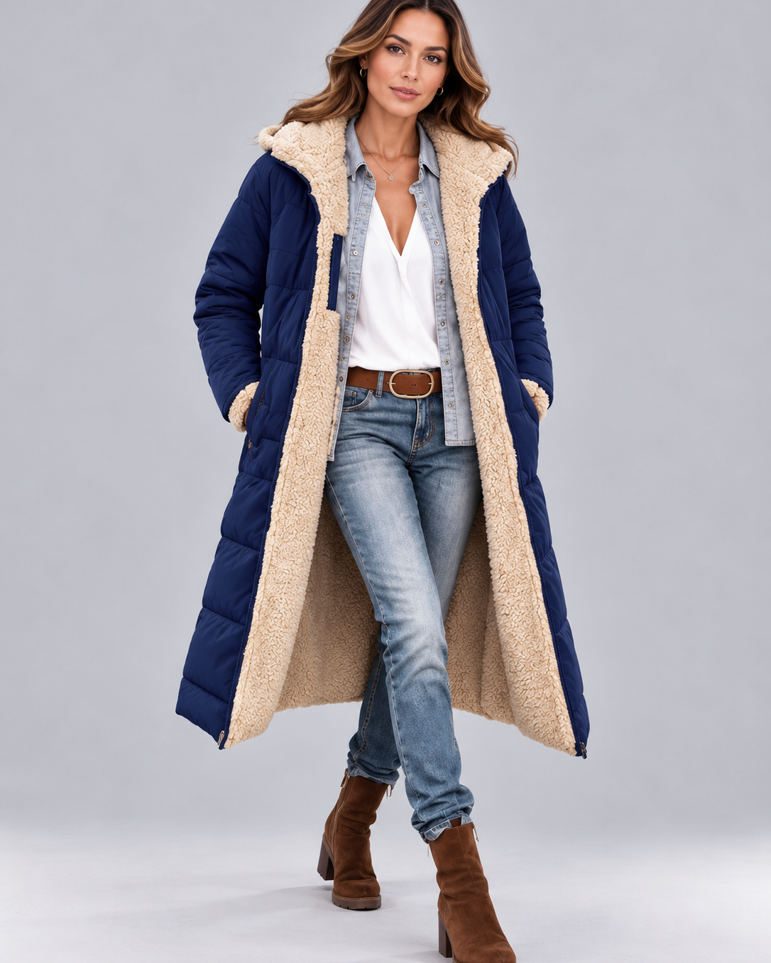 Cappotto Donna Reversibile Teddy e Trapuntato Lungo
