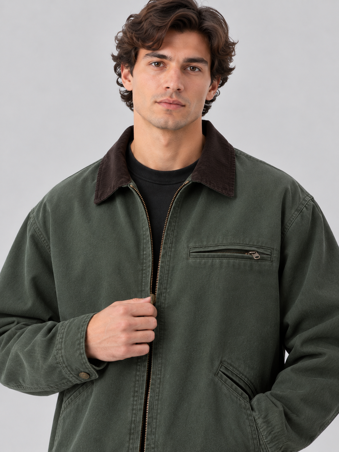 Giacca Uomo Barn Jacket in Canvas Colletto Velluto a Coste