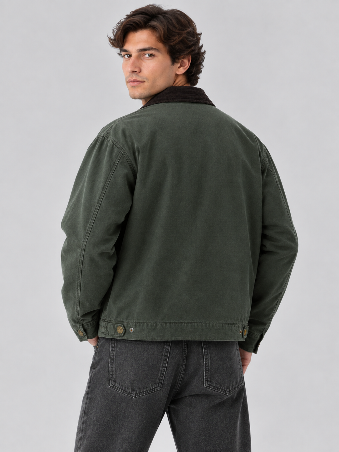 Giacca Uomo Barn Jacket in Canvas Colletto Velluto a Coste