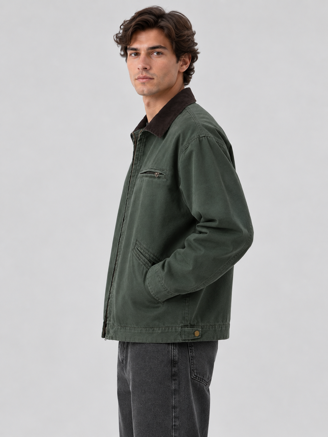 Giacca Uomo Barn Jacket in Canvas Colletto Velluto a Coste