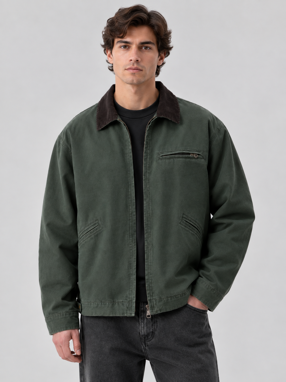 Giacca Uomo Barn Jacket in Canvas Colletto Velluto a Coste