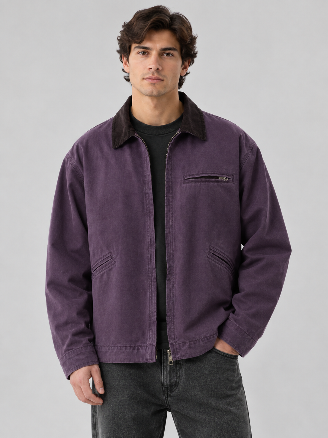 Giacca Uomo Barn Jacket in Canvas Colletto Velluto a Coste