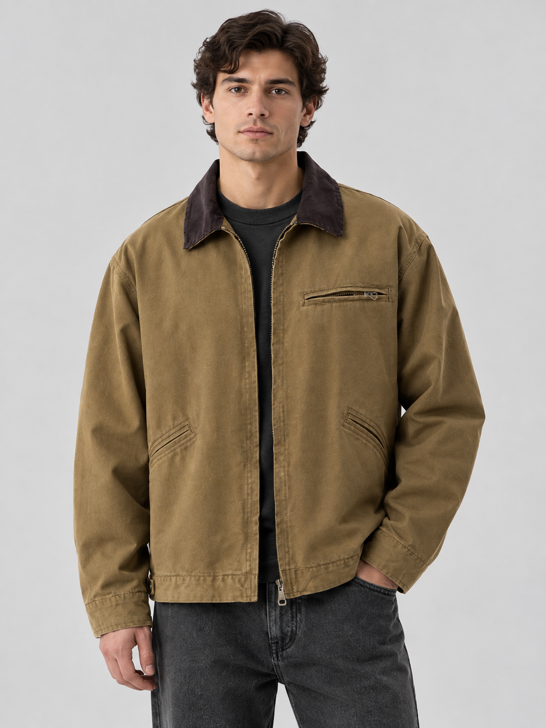Giacca Uomo Barn Jacket in Canvas Colletto Velluto a Coste