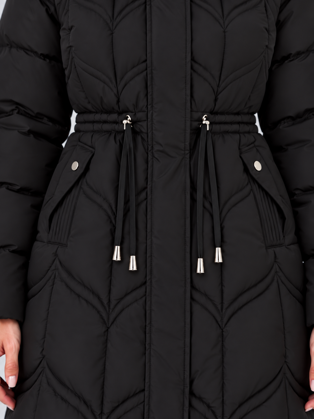 Cappotto Donna Imbottito Lungo Cappuccio Pelliccia Coulisse