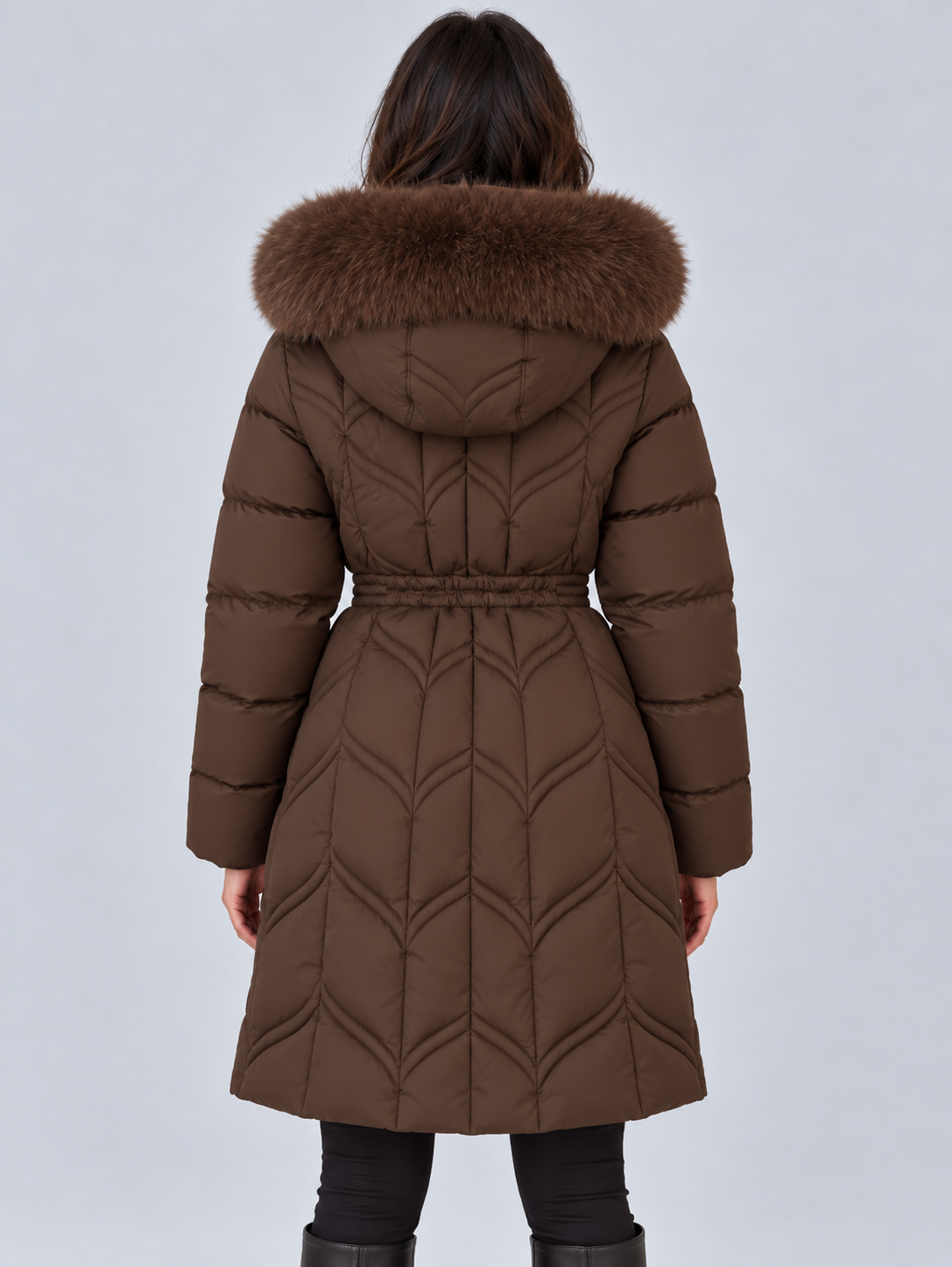Cappotto Donna Imbottito Lungo Cappuccio Pelliccia Coulisse