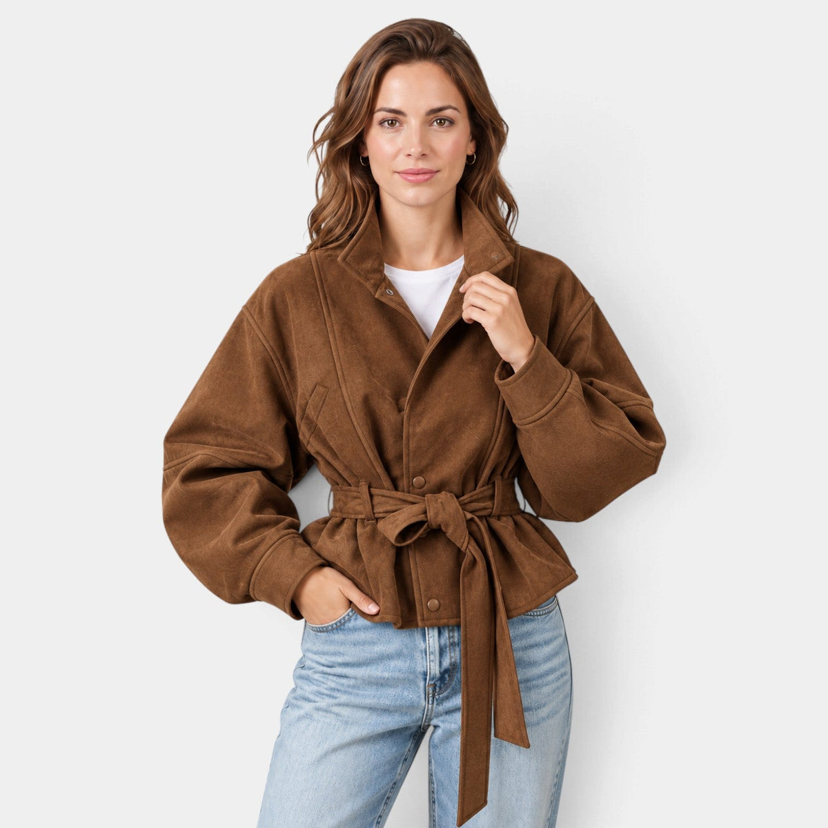 Giacca Bomber Donna in Camoscio Oversize Maniche a Pipistrello