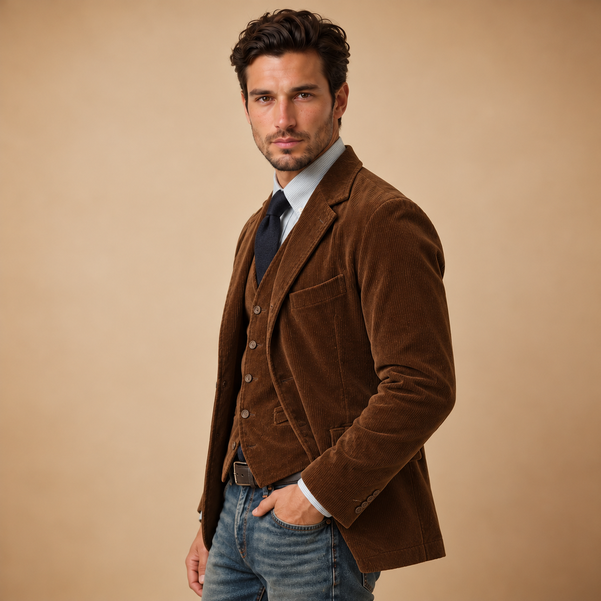 Blazer Uomo in Velluto a Coste Rétro Invernale Taglio Classico