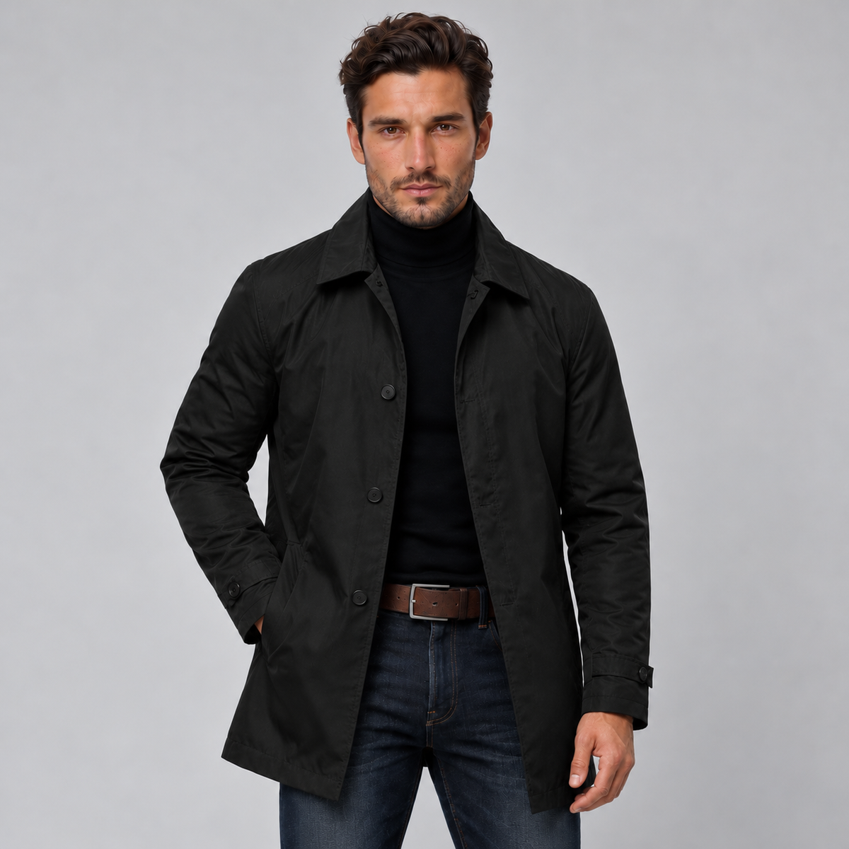Cappotto Uomo Lungo Resistente all'Acqua Fodera Isolante Zip Nascosta