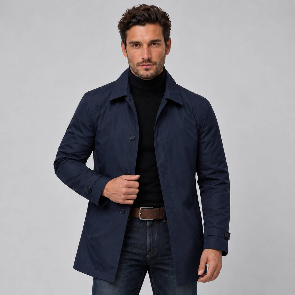Cappotto Uomo Lungo Resistente all'Acqua Fodera Isolante Zip Nascosta