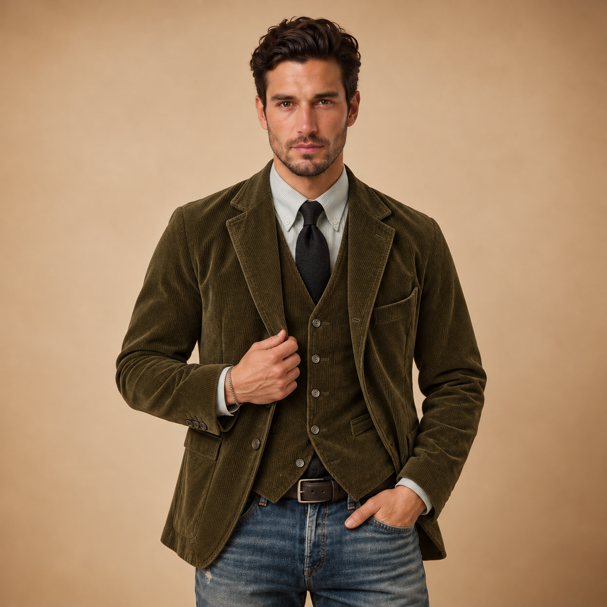 Blazer Uomo in Velluto a Coste Rétro Invernale Taglio Classico