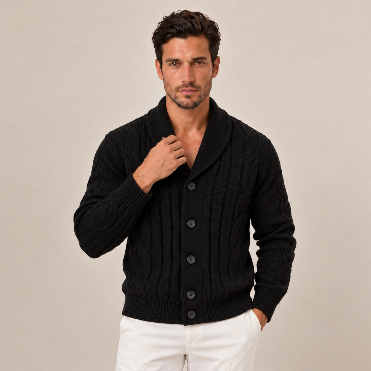 Cardigan Uomo a Trecce con Bottoni in Maglia Classico