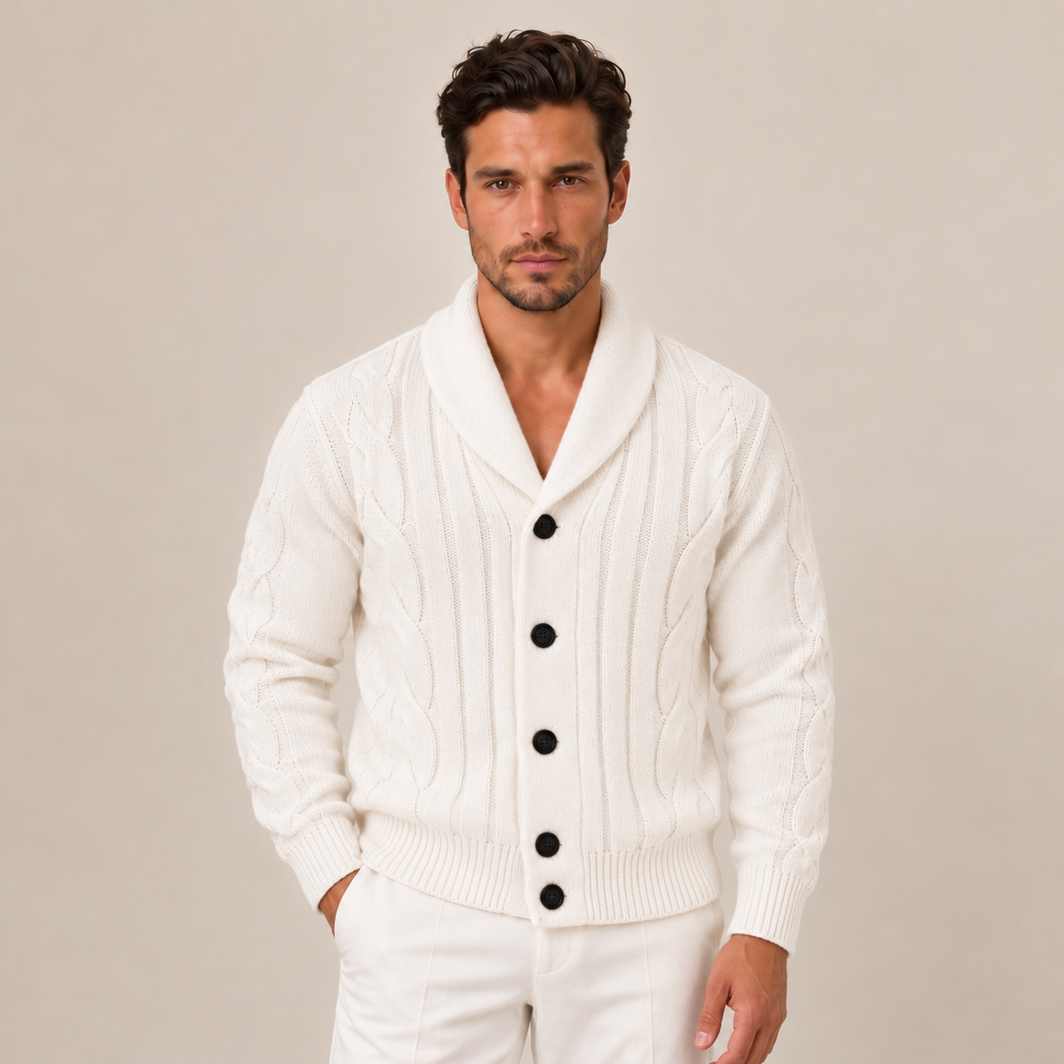 Cardigan Uomo a Trecce con Bottoni in Maglia Classico