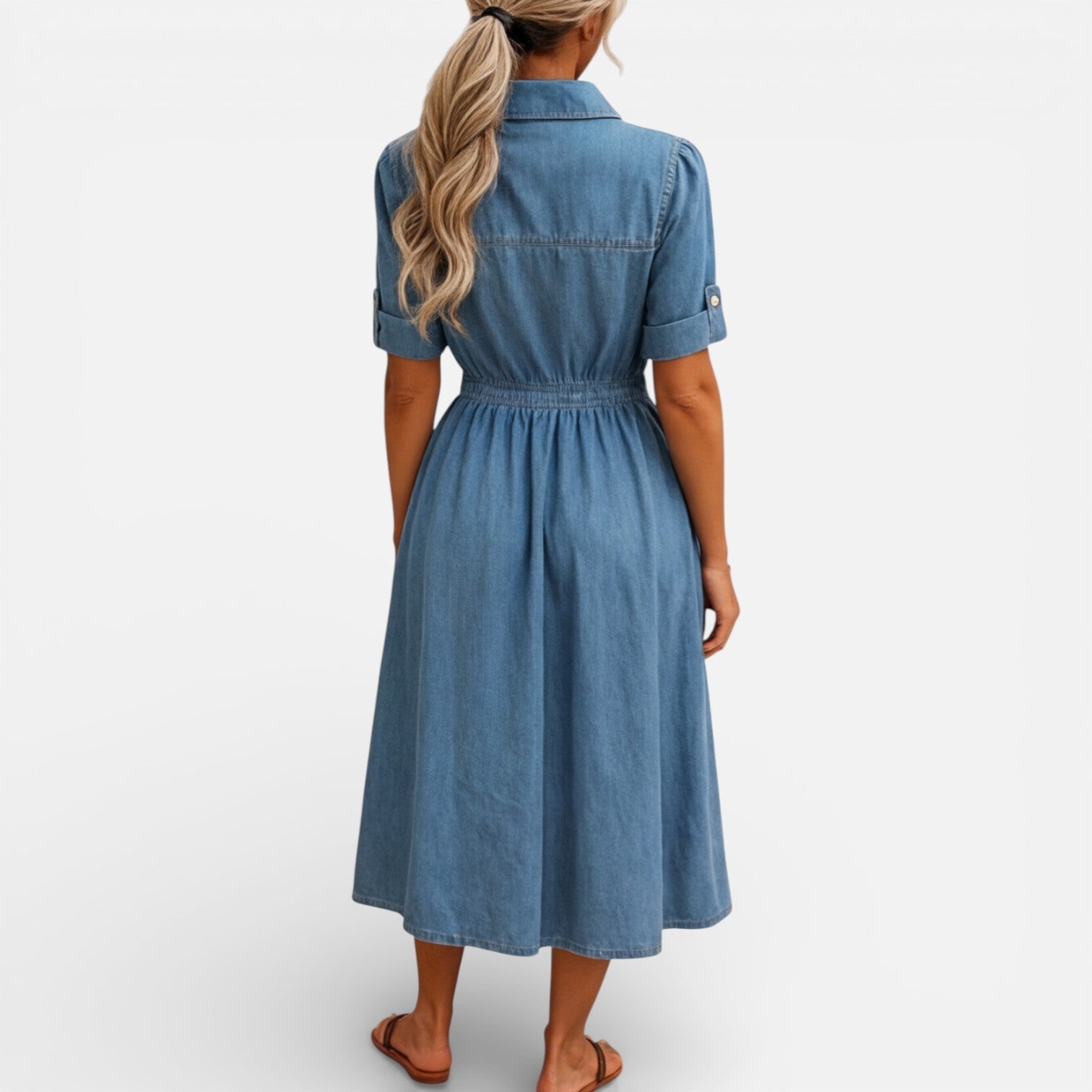 Abito Chemisier Donna Midi in Denim con Bottoni Casual