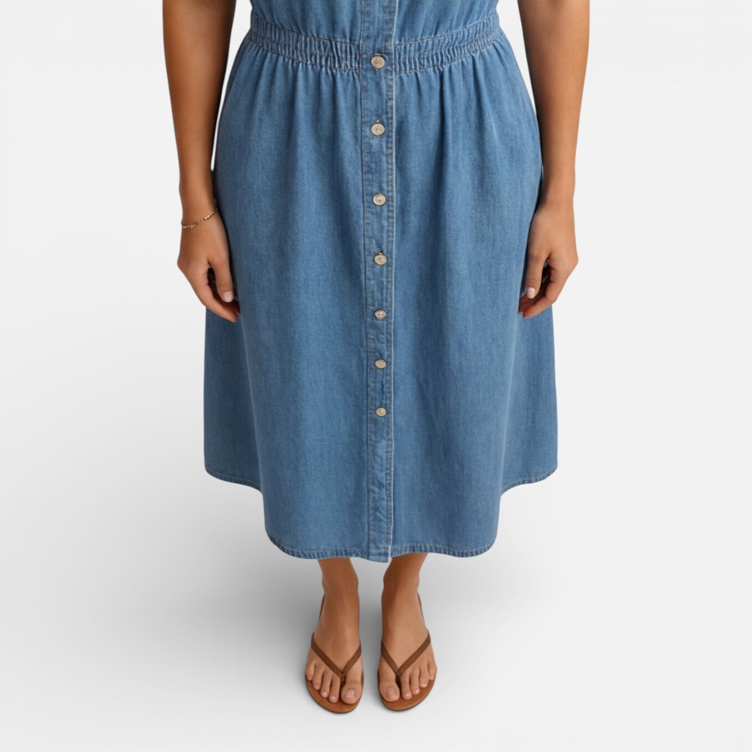 Abito Chemisier Donna Midi in Denim con Bottoni Casual