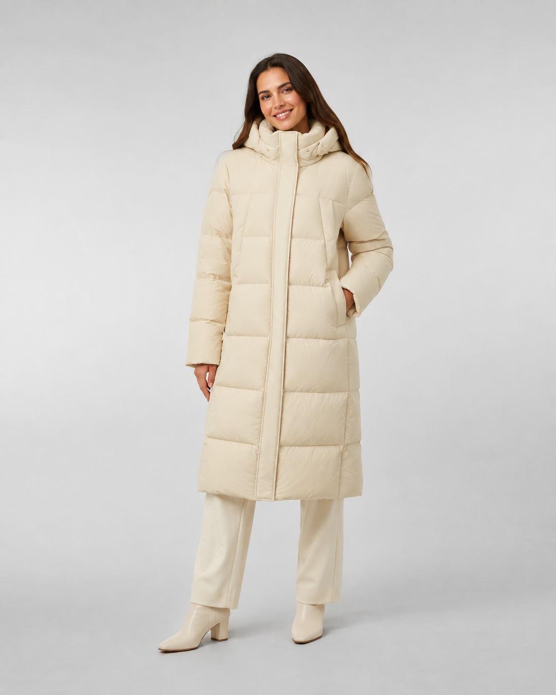 Piumino Donna Lungo con Cappuccio 80% Piuma d'Anatra Caldo