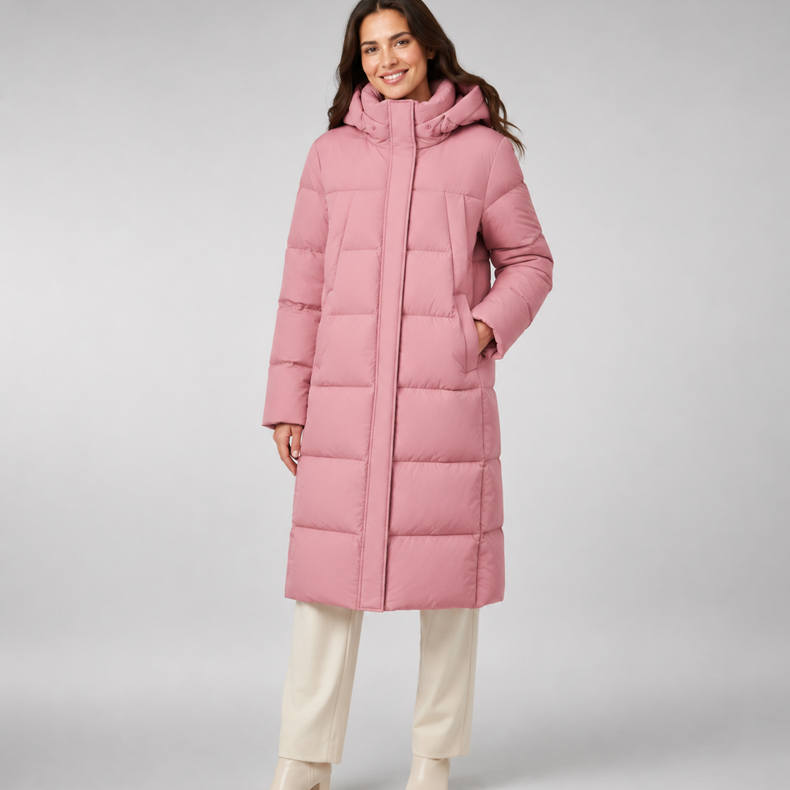 Piumino Donna Lungo con Cappuccio 80% Piuma d'Anatra Caldo