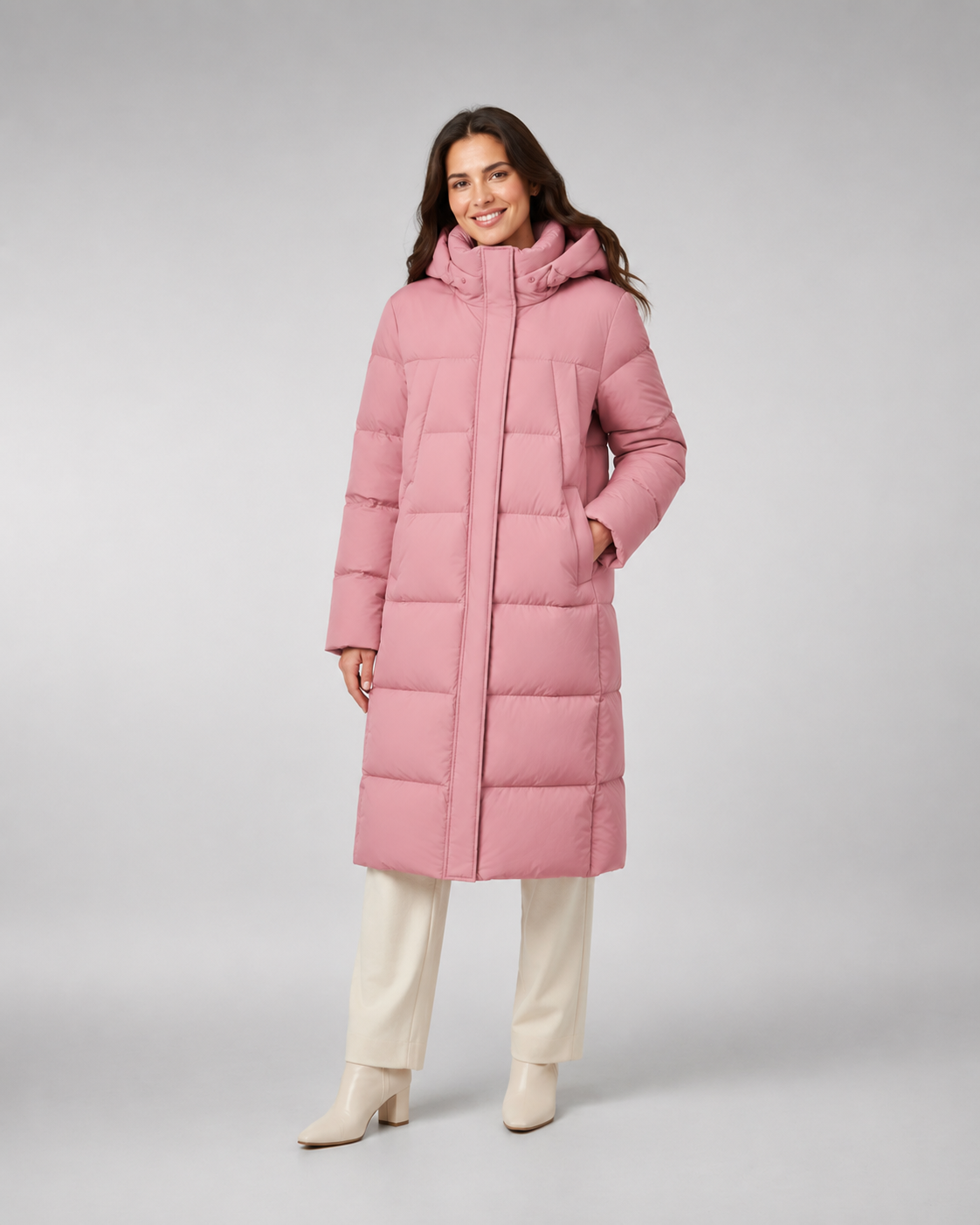 Piumino Donna Lungo con Cappuccio 80% Piuma d'Anatra Caldo