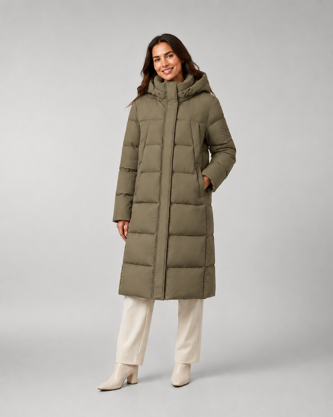 Piumino Donna Lungo con Cappuccio 80% Piuma d'Anatra Caldo