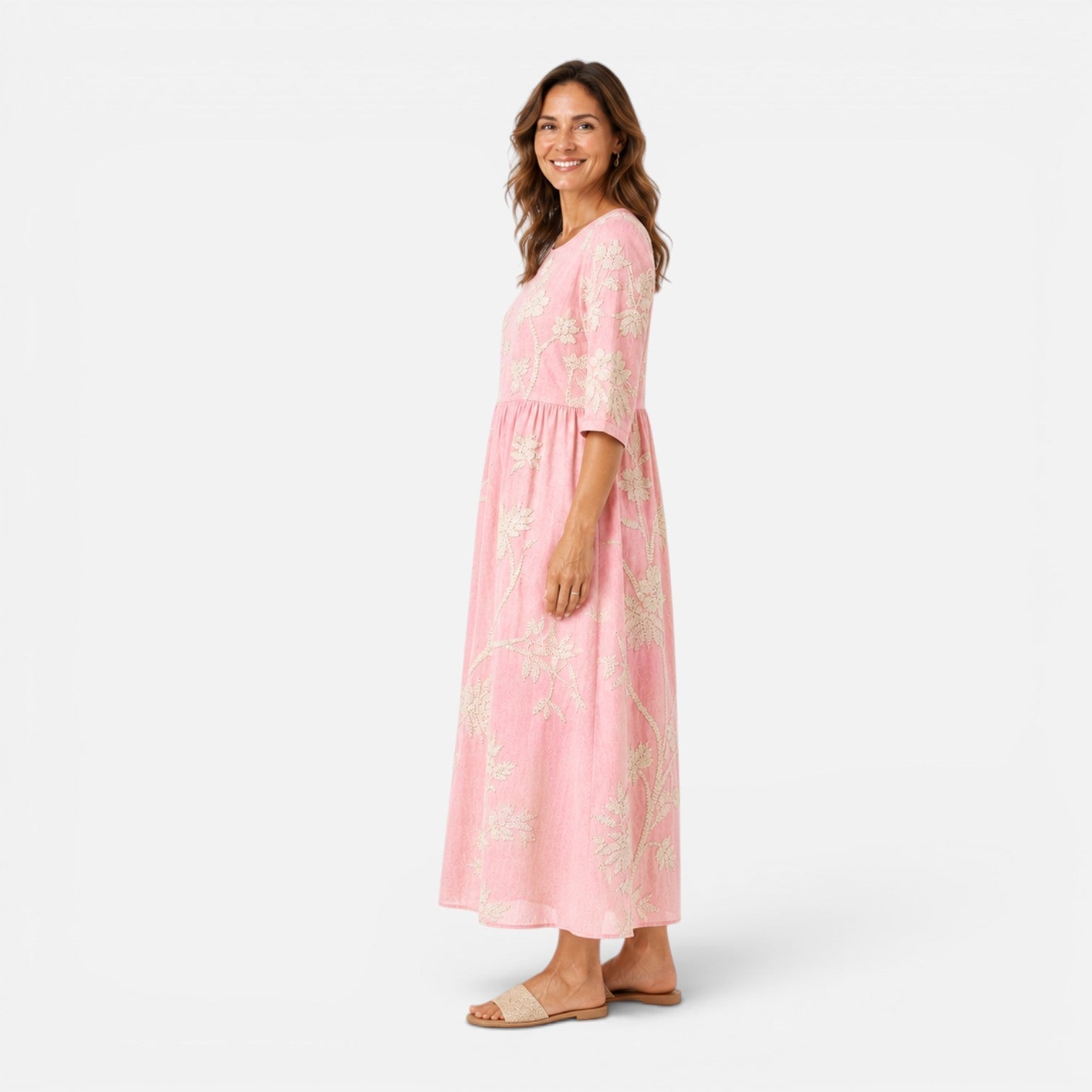 Abito Midi Donna Floreale Estivo Leggero Manica Corta
