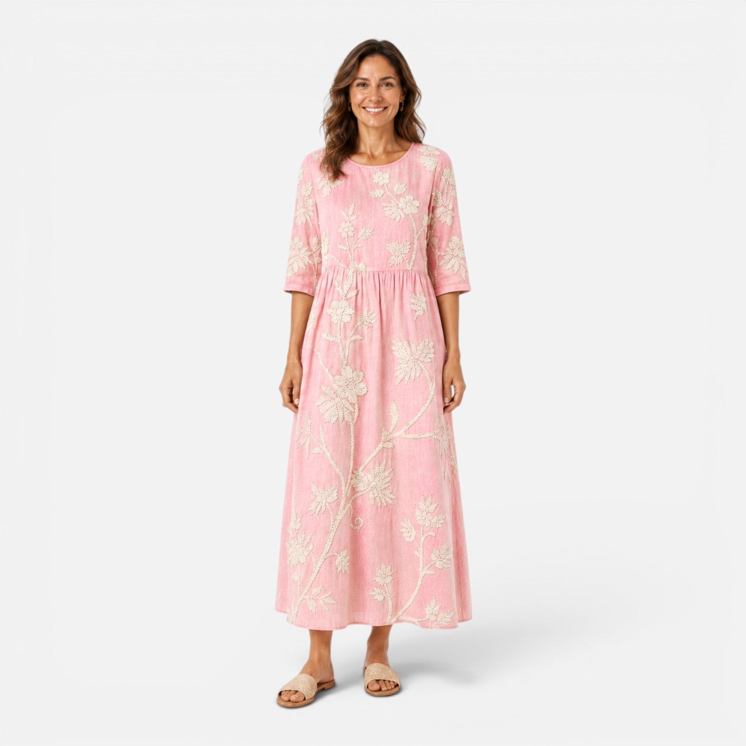 Abito Midi Donna Floreale Estivo Leggero Manica Corta