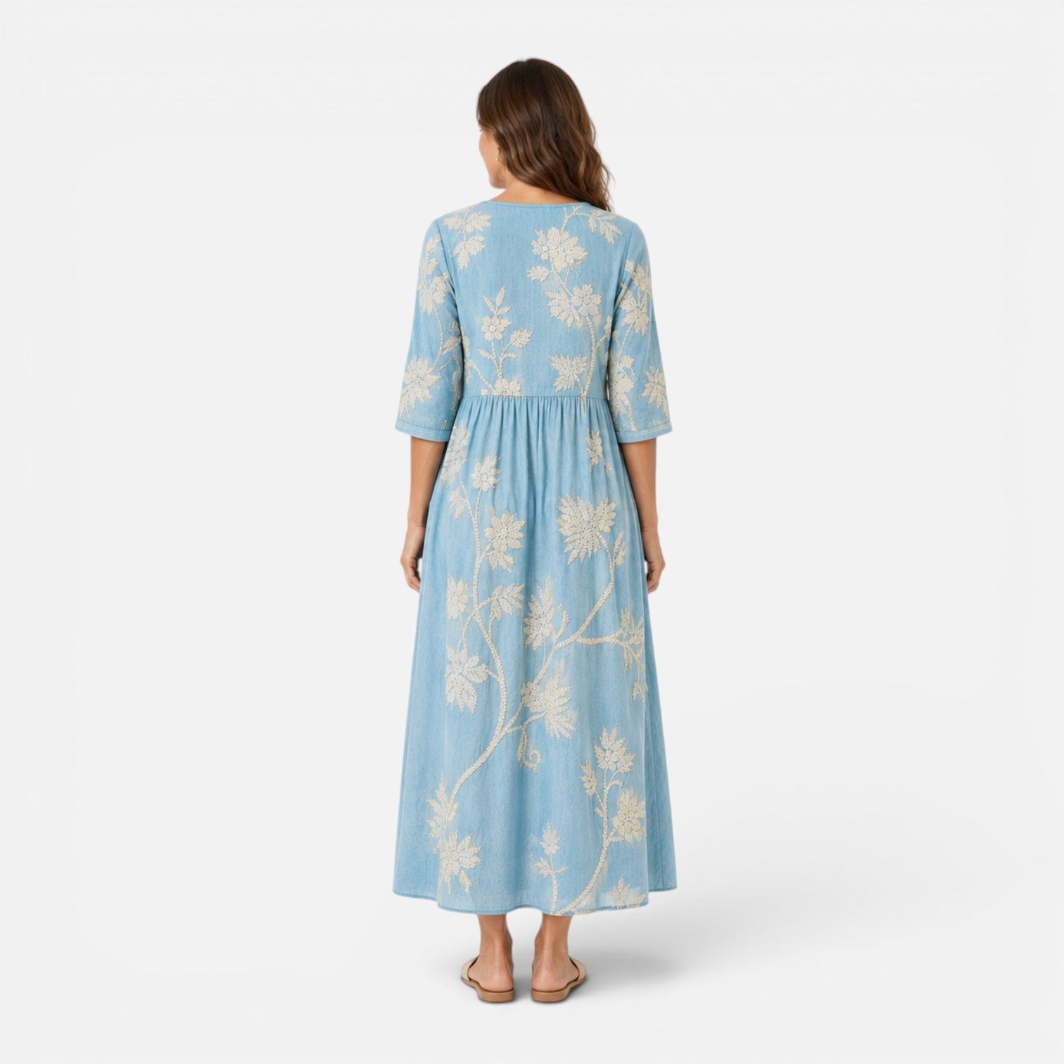Abito Midi Donna Floreale Estivo Leggero Manica Corta