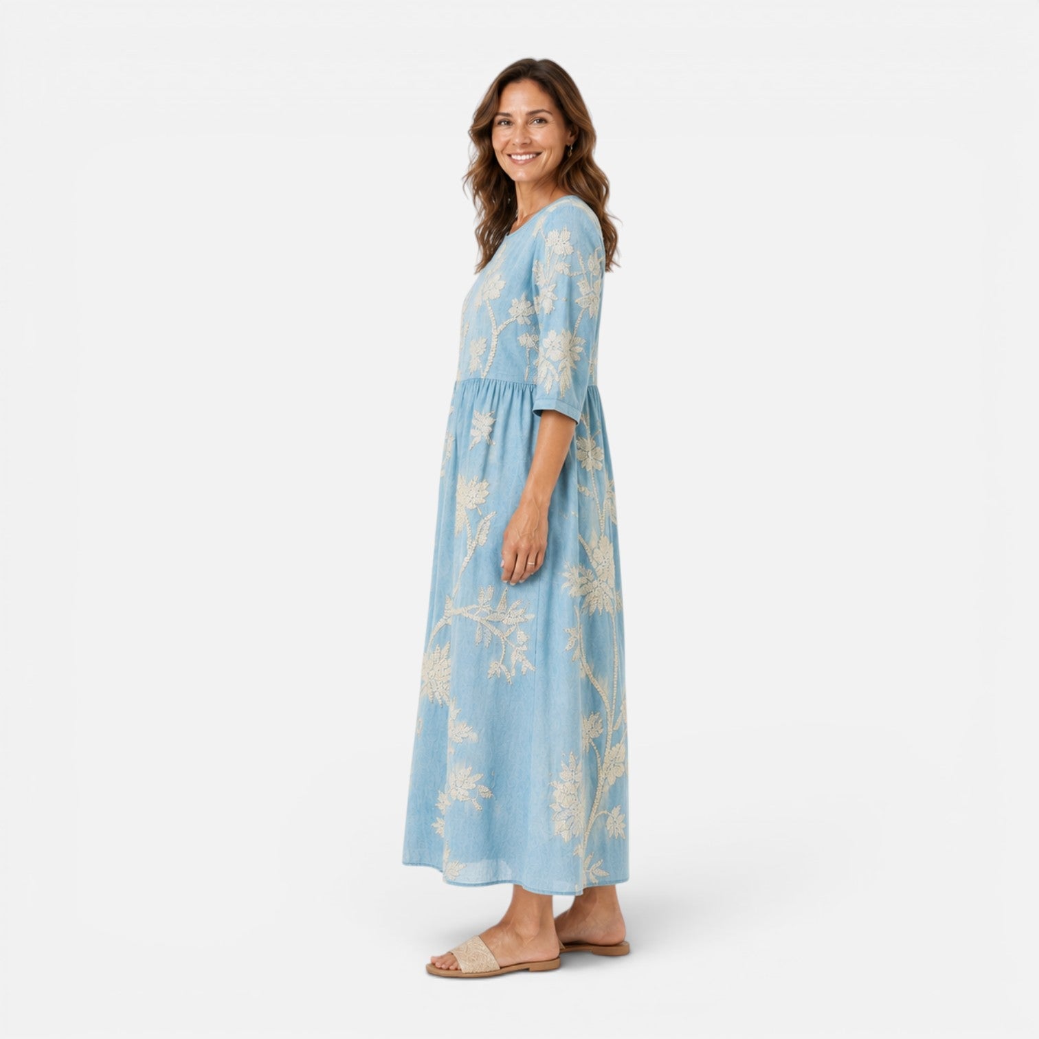 Abito Midi Donna Floreale Estivo Leggero Manica Corta