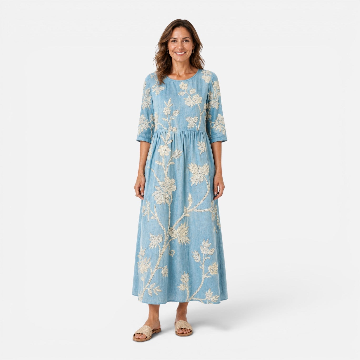 Abito Midi Donna Floreale Estivo Leggero Manica Corta