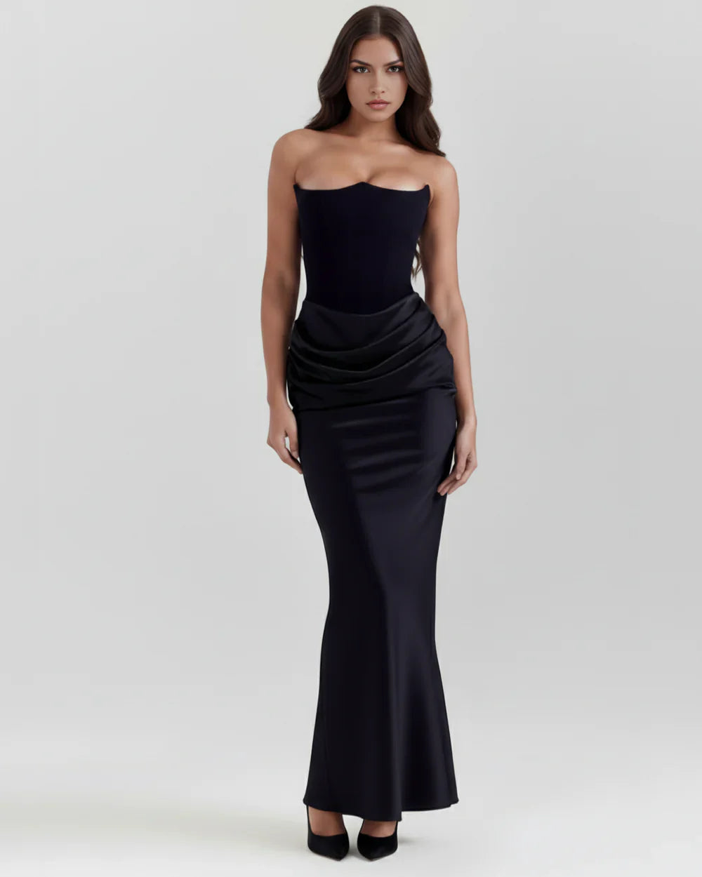 Abito Lungo Donna Corsetto Senza Spalline da Sera
