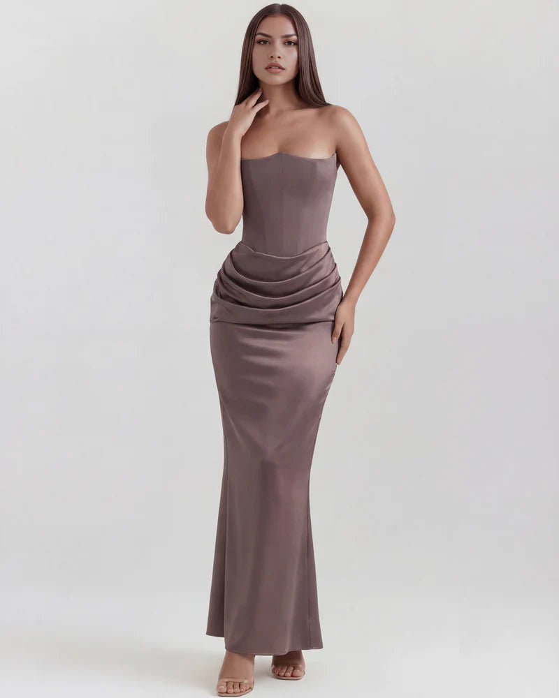 Abito Lungo Donna Corsetto Senza Spalline da Sera