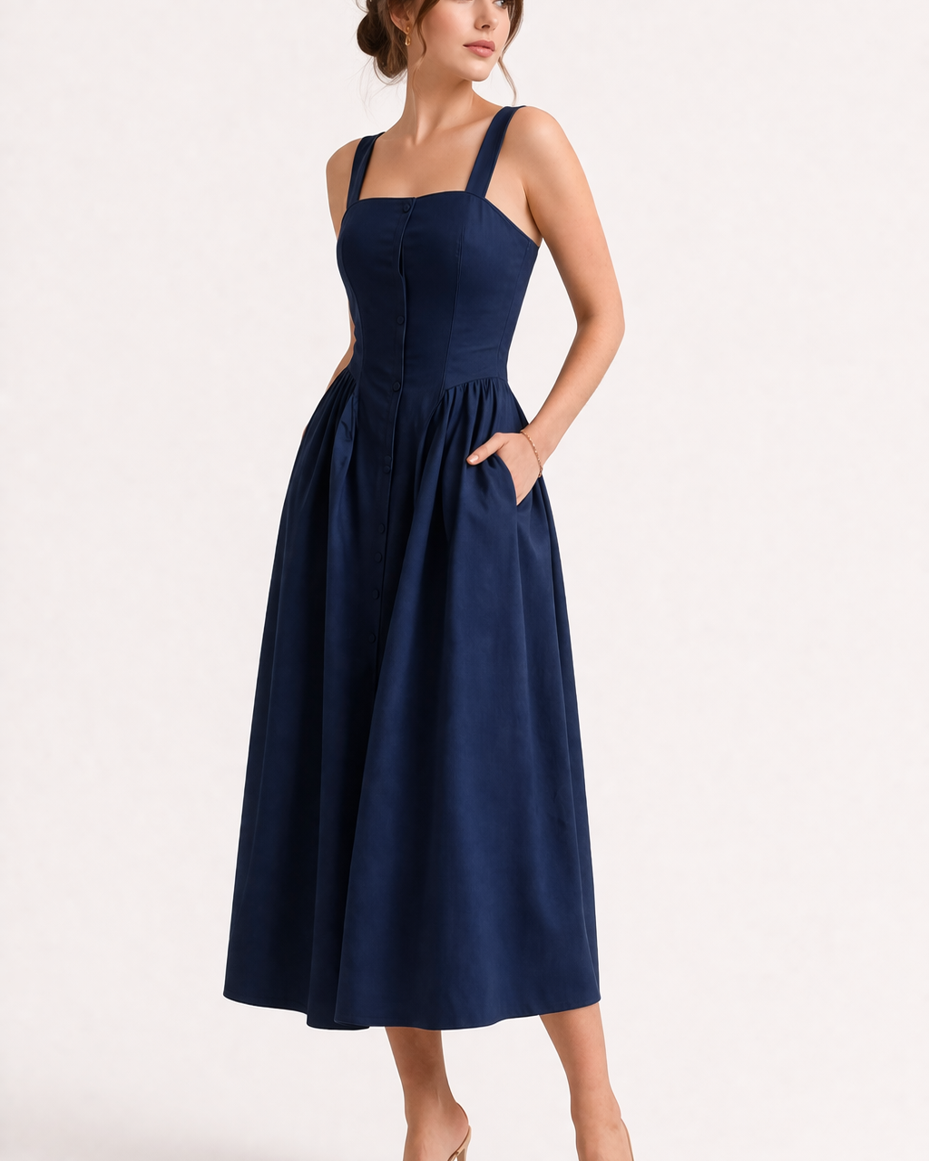Aurazio Vestito Midi Da Donna Con Spalline Estivo