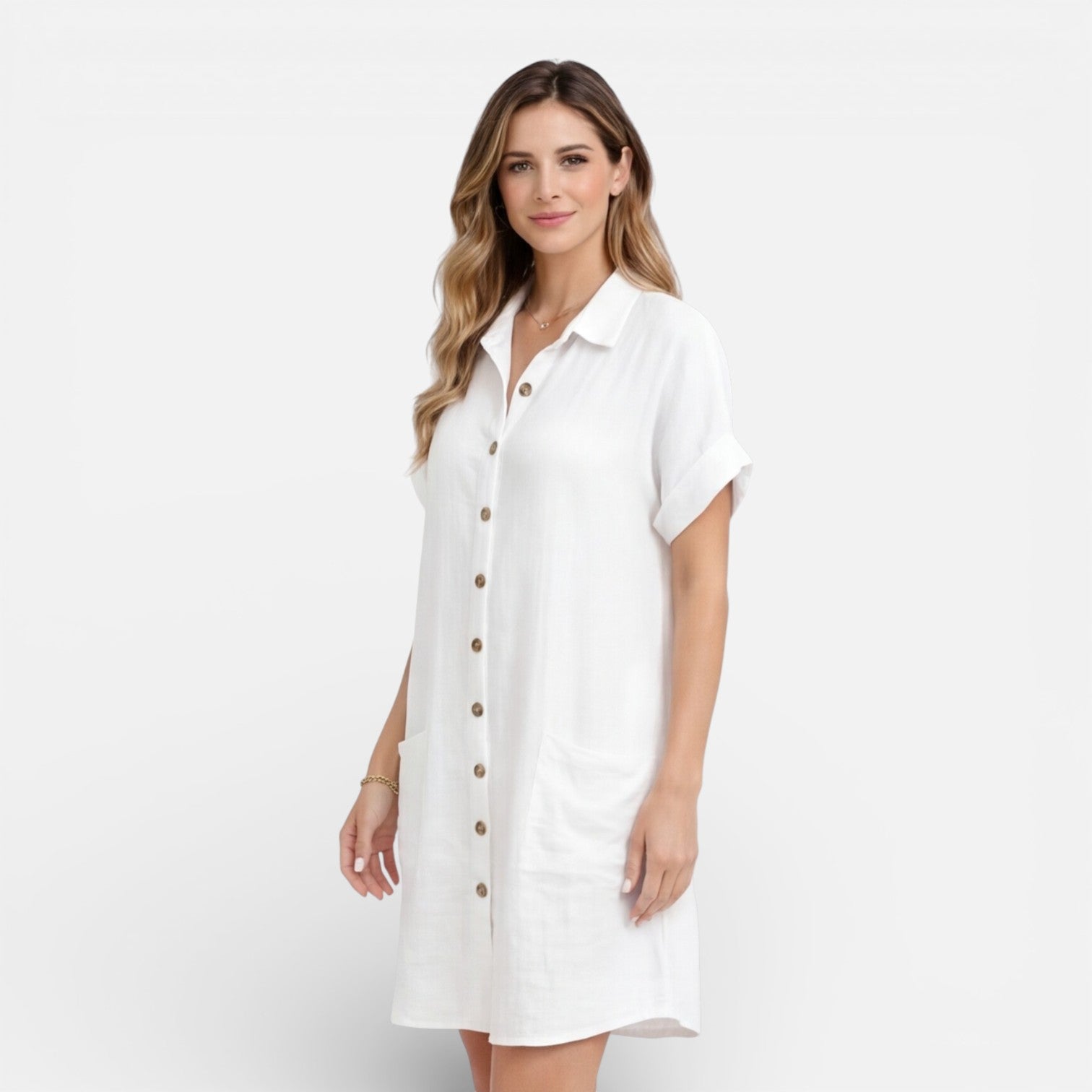 Abito Chemisier Donna in Lino con Tasche Estivo Casual