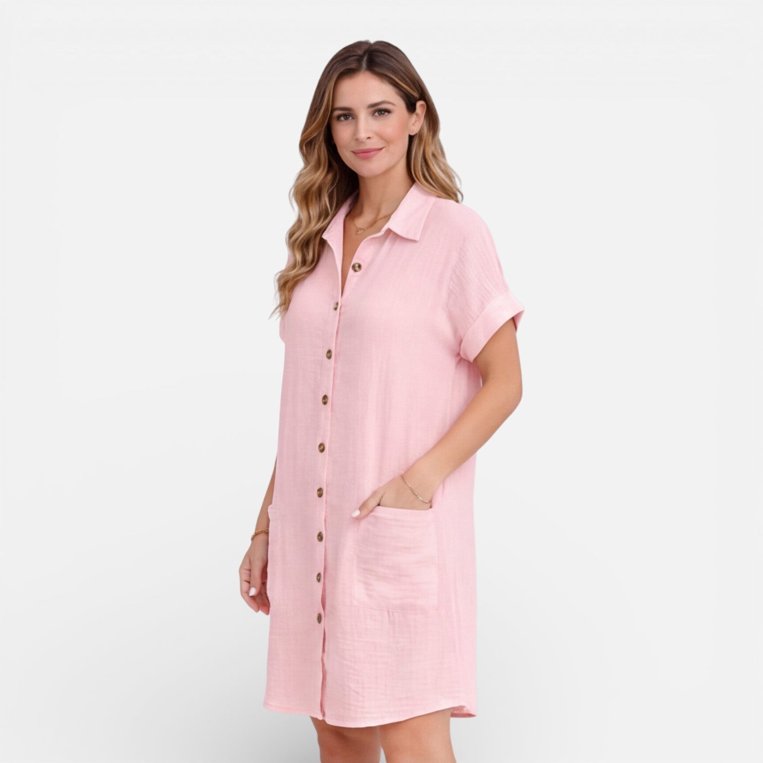 Abito Chemisier Donna in Lino con Tasche Estivo Casual