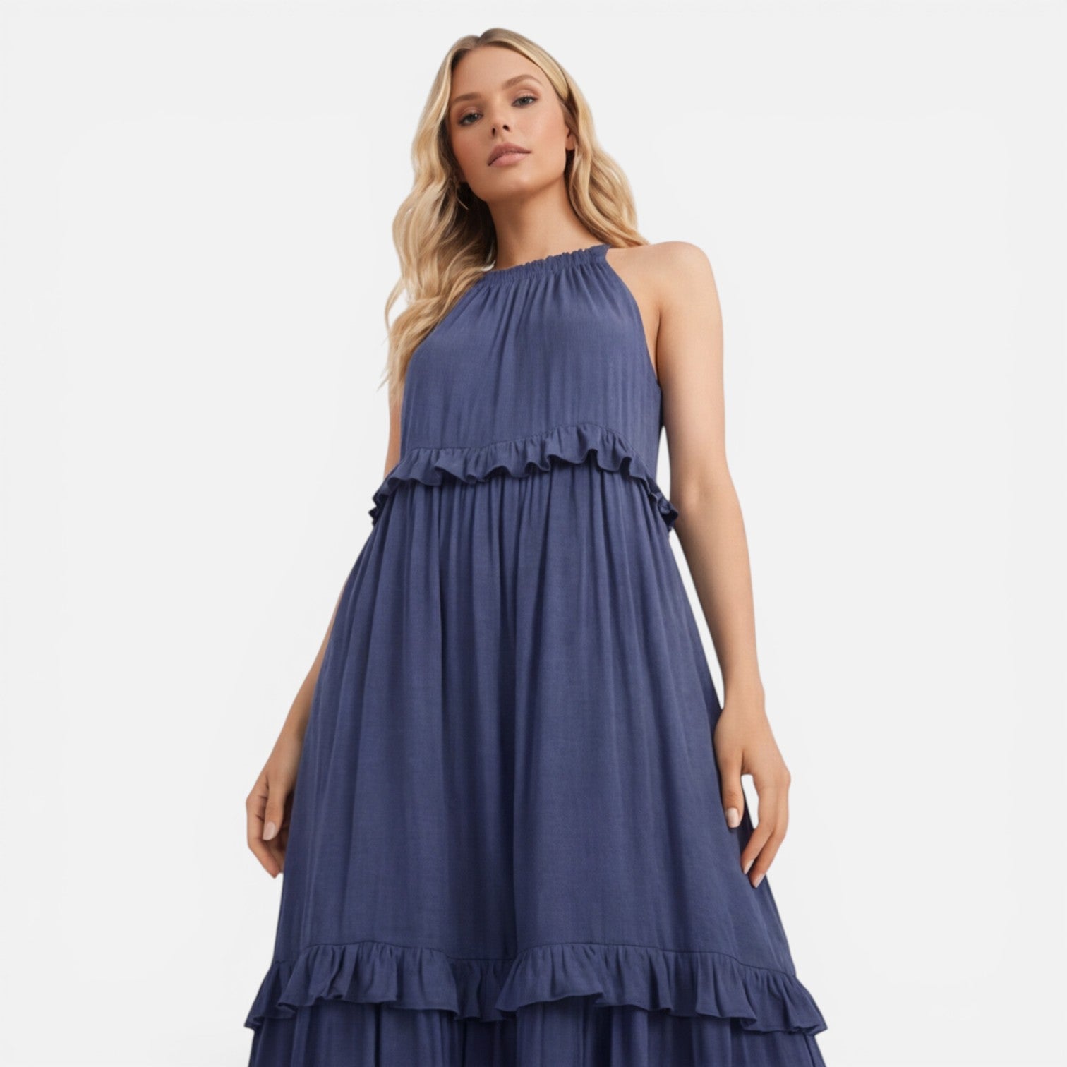 Abito Lungo Donna Estivo a Balze Collo all'Americana