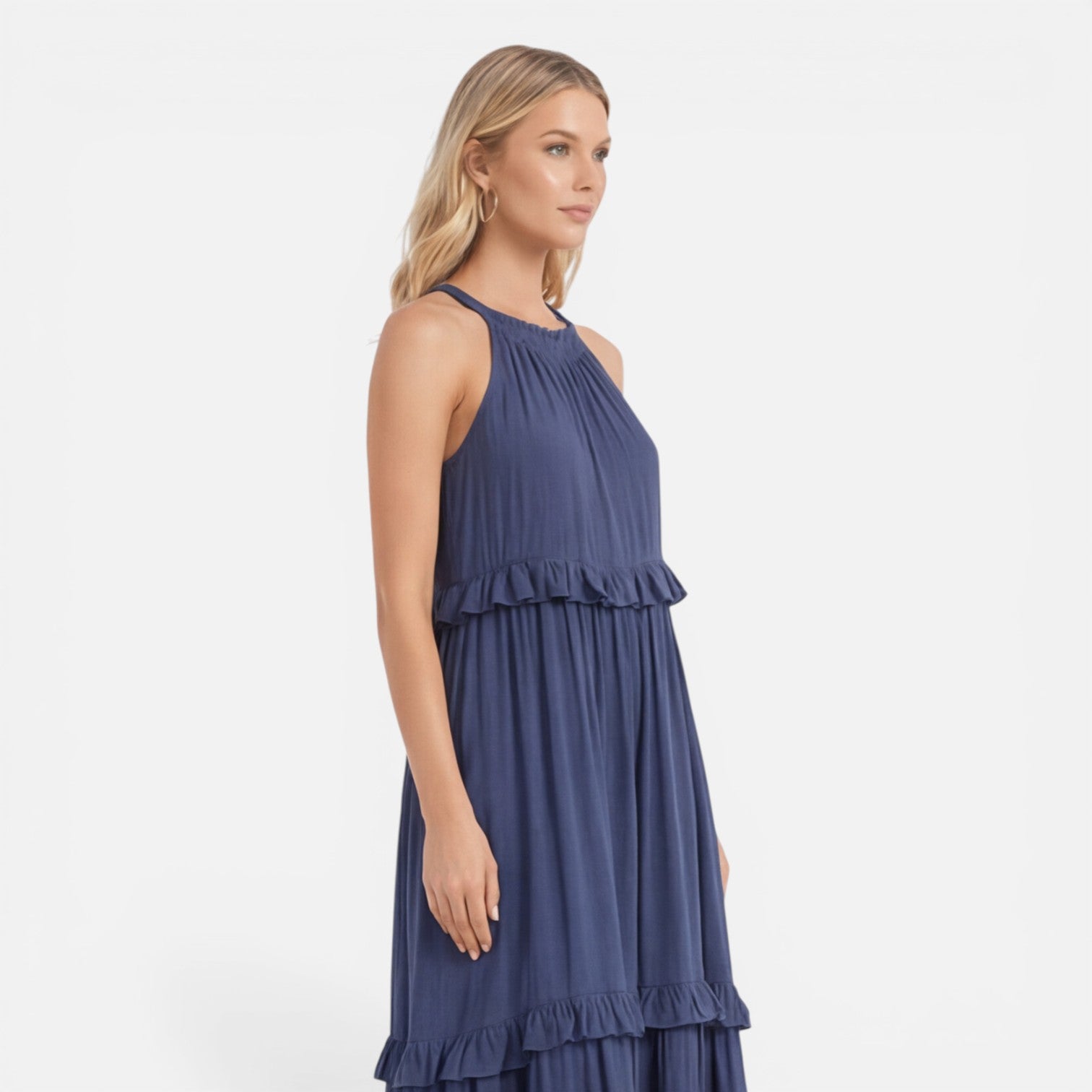 Abito Lungo Donna Estivo a Balze Collo all'Americana