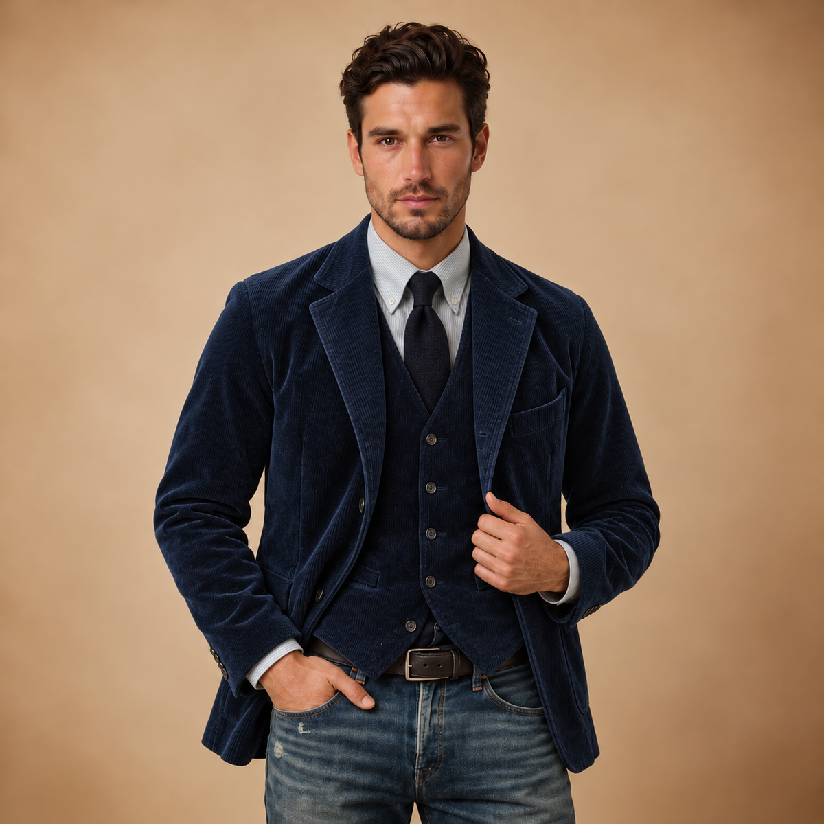 Blazer Uomo in Velluto a Coste Rétro Invernale Taglio Classico