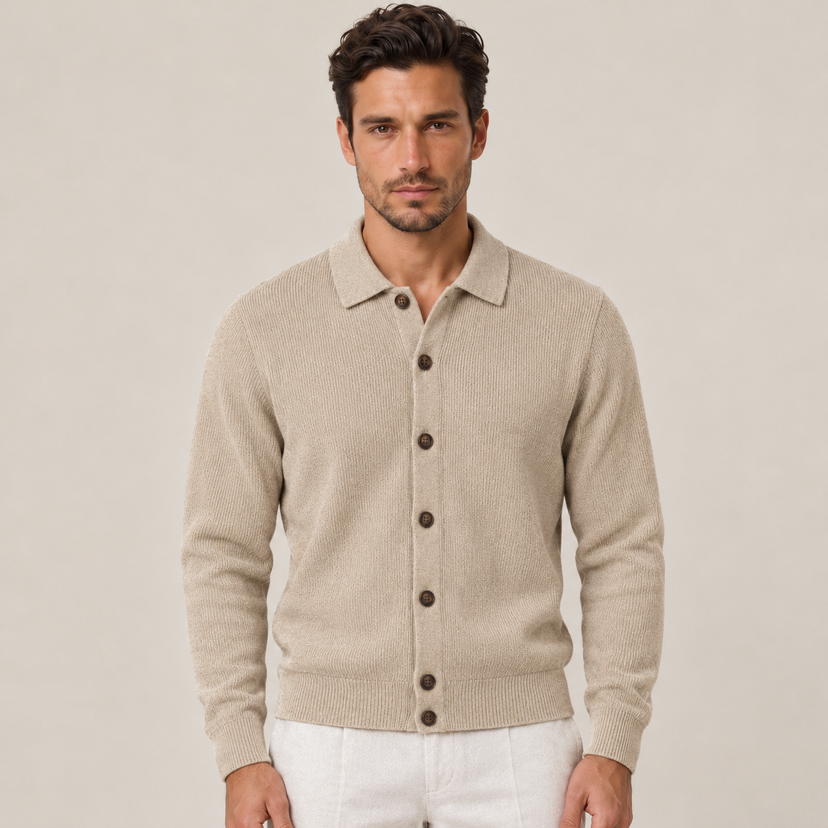 Cardigan Uomo Misto Lana con Colletto Strutturato Caldo