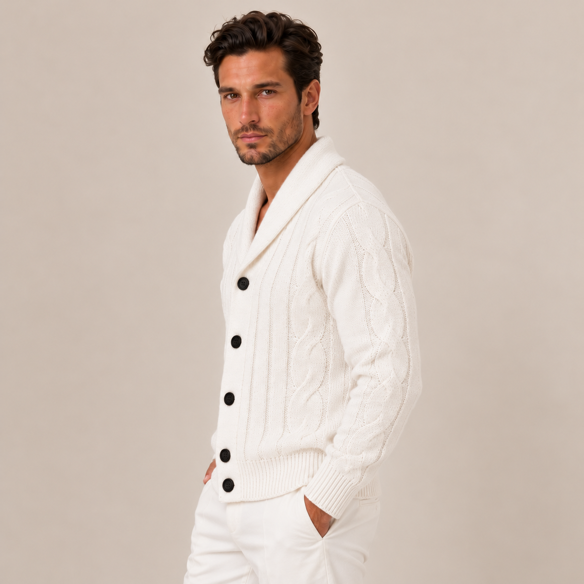 Cardigan Uomo a Trecce con Bottoni in Maglia Classico